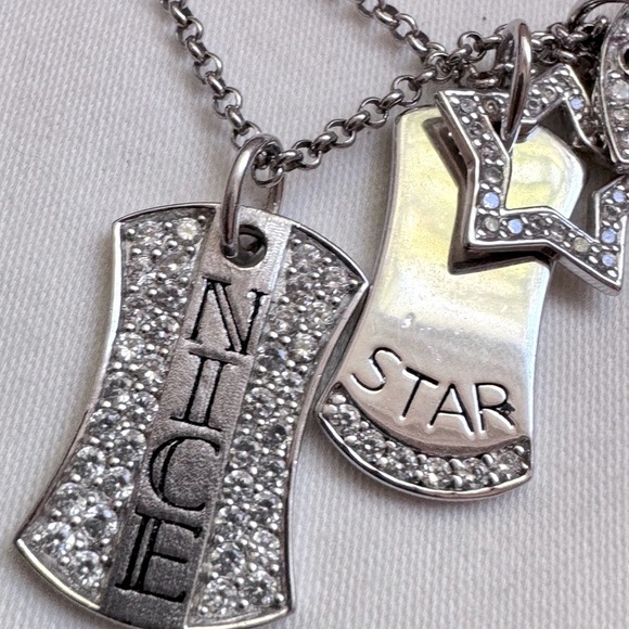 โจ Stunning Edgy .925 Sterling Silver Star Nice Naughty Dog Tag Necklace - Picture 14 of 16